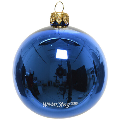 Стеклянный глянцевый елочный шар Royal Classic 15 см синий королевский Kaemingk