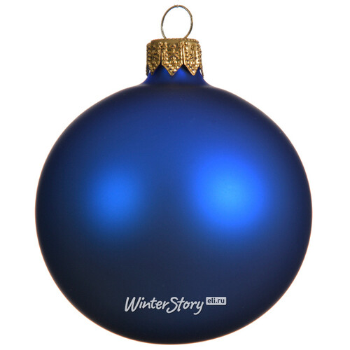 Стеклянный матовый елочный шар Royal Classic 15 см синий королевский Kaemingk