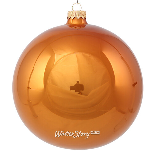 Стеклянный глянцевый елочный шар Royal Classic 15 см янтарный Kaemingk