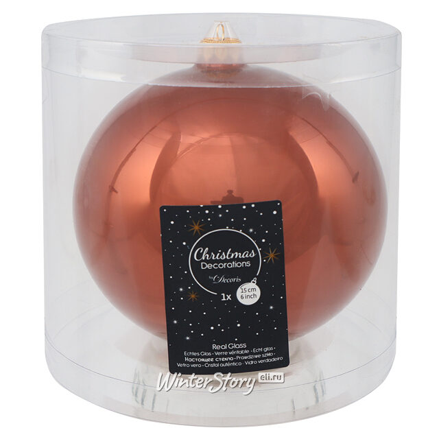 Стеклянный глянцевый елочный шар Royal Classic 15 см terra brown Kaemingk/Winter Deco