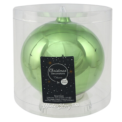 Стеклянный глянцевый елочный шар Royal Classic 15 см луговой зеленый Kaemingk