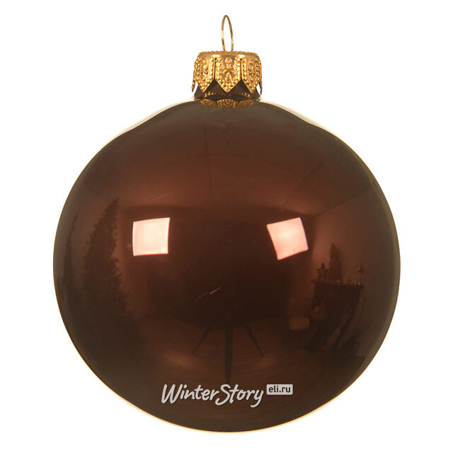 Стеклянный глянцевый елочный шар Royal Classic 15 см каштановый Winter Deco