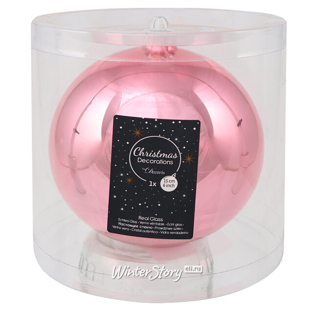 Стеклянный глянцевый елочный шар Royal Classic 15 см розовое конфетти Kaemingk