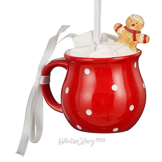 Елочная игрушка Кружка Горячего Какао 9 см красная, подвеска Edelman