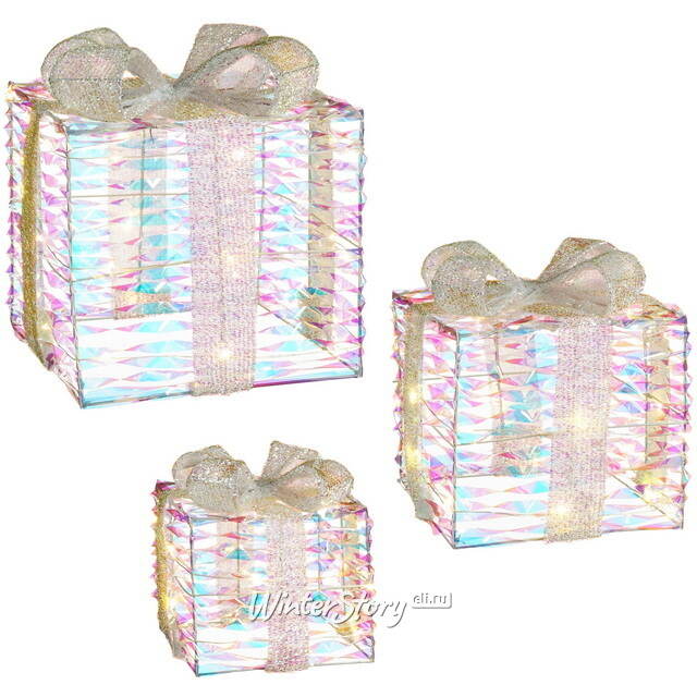 Светящиеся подарки Frosty Fantasy - Rainbow 17-29 см, 3 шт, 20 теплых белых LED ламп, на батарейках Edelman