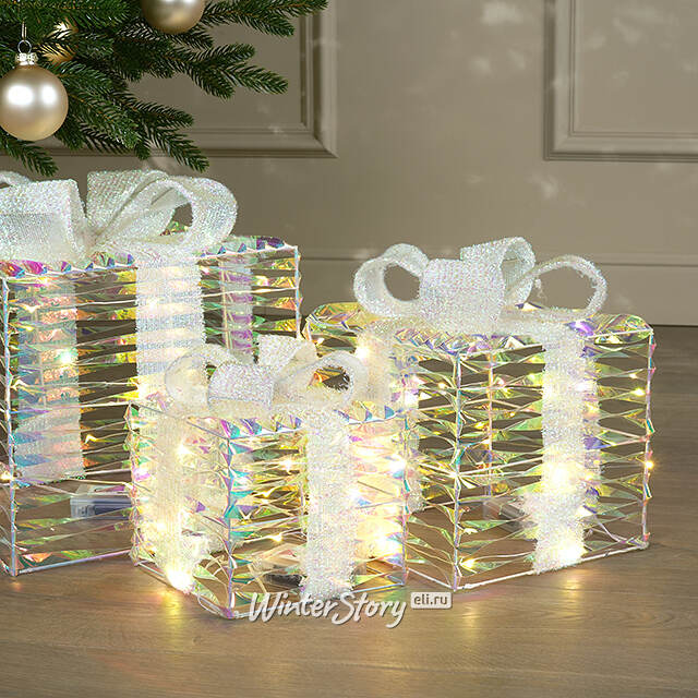 Светящиеся подарки Frosty Fantasy - Rainbow 17-29 см, 3 шт, 20 теплых белых LED ламп, на батарейках Edelman