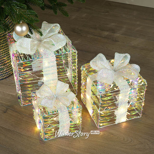 Светящиеся подарки Frosty Fantasy - Rainbow 17-29 см, 3 шт, 20 теплых белых LED ламп, на батарейках Edelman