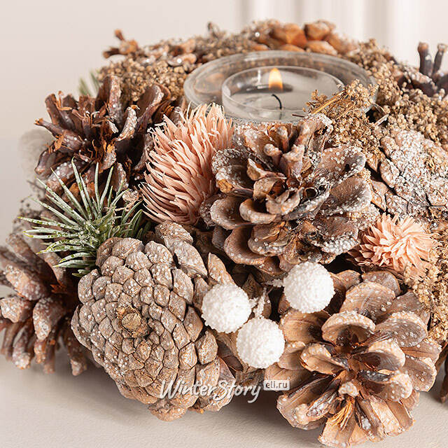 Новогодний подсвечник с шишками и ягодами Магический Лес 19 см Edelman