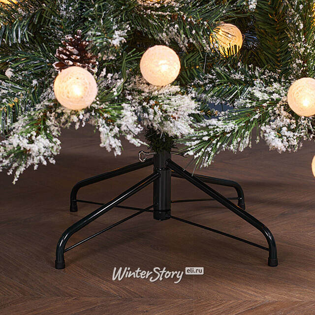 Искусственная елка с лампочками Kaprun Red заснеженная 180 см, 140 теплых белых LED ламп, ЛЕСКА + ПВХ Edelman