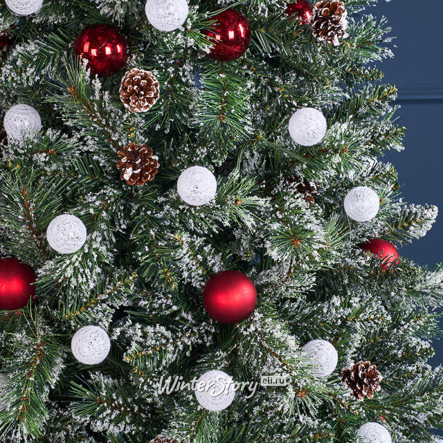 Искусственная елка с лампочками Kaprun Red заснеженная 180 см, 140 теплых белых LED ламп, ЛЕСКА + ПВХ Edelman