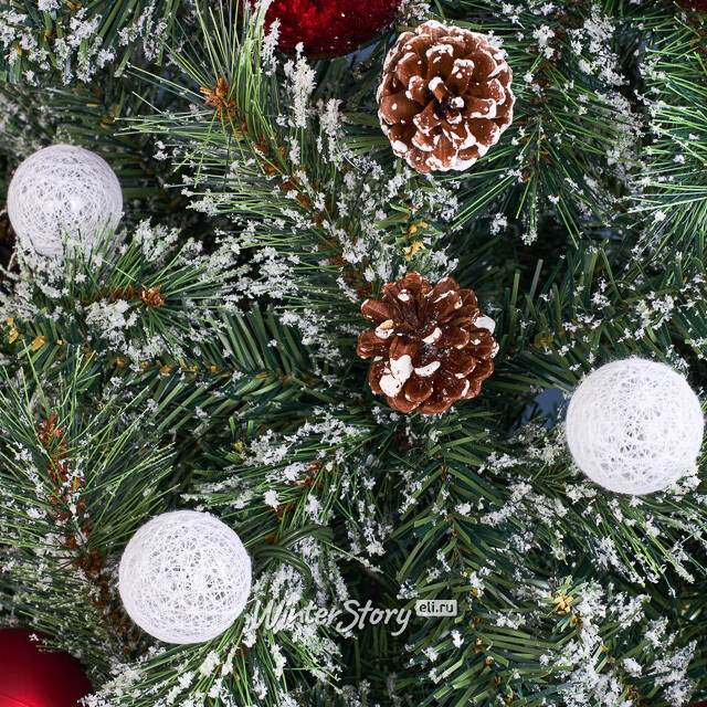 Искусственная елка с лампочками Kaprun Red заснеженная 180 см, 140 теплых белых LED ламп, ЛЕСКА + ПВХ Edelman