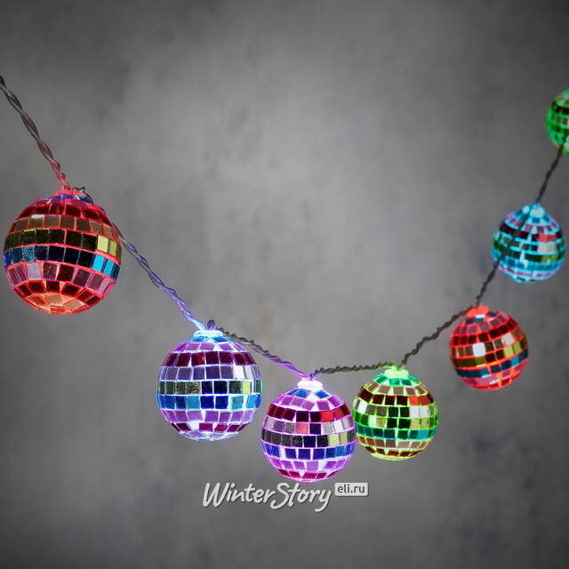 Светодиодная гирлянда Диско Шар - Colorful Mirror 1.5 м, 10 RGB LED ламп, таймер, на батарейках Edelman