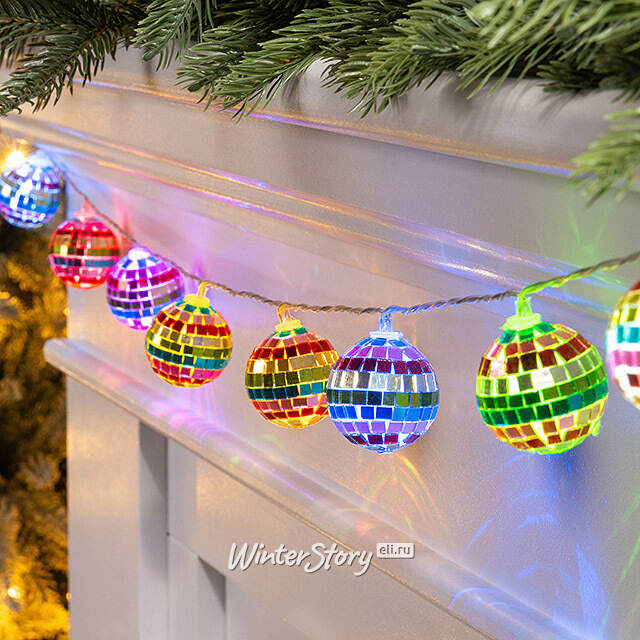 Светодиодная гирлянда Диско Шар - Colorful Mirror 1.5 м, 10 RGB LED ламп, таймер, на батарейках Edelman