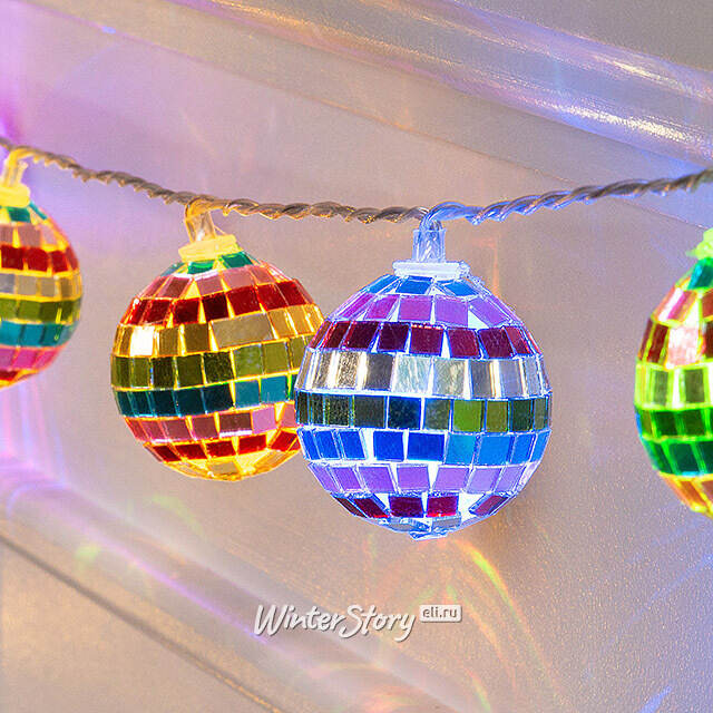 Светодиодная гирлянда Диско Шар - Colorful Mirror 1.5 м, 10 RGB LED ламп, таймер, на батарейках Edelman