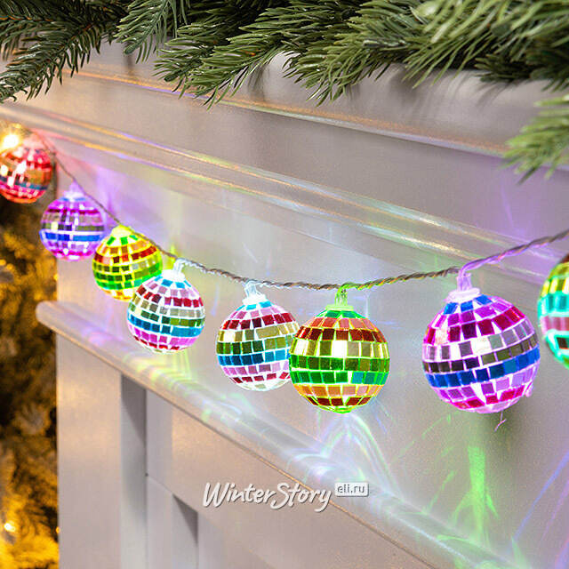Светодиодная гирлянда Диско Шар - Colorful Mirror 1.5 м, 10 RGB LED ламп, таймер, на батарейках Edelman