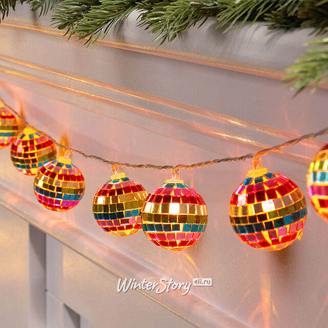 Светодиодная гирлянда Диско Шар - Colorful Mirror 1.5 м, 10 RGB LED ламп, таймер, на батарейках Edelman