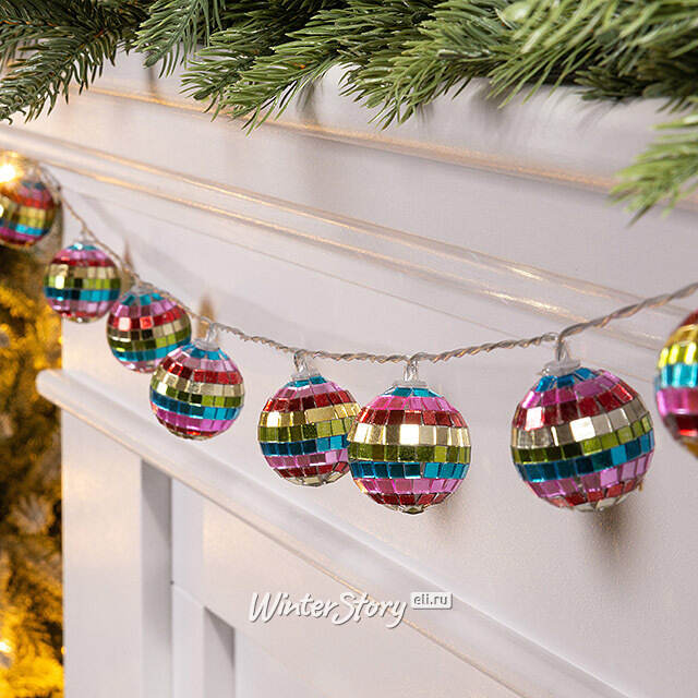 Светодиодная гирлянда Диско Шар - Colorful Mirror 1.5 м, 10 RGB LED ламп, таймер, на батарейках Edelman