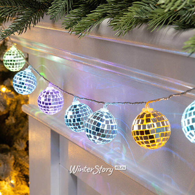 Светодиодная гирлянда Диско Шар - Reflection Mirror 1.5 м, 10 RGB LED ламп, таймер, на батарейках Edelman