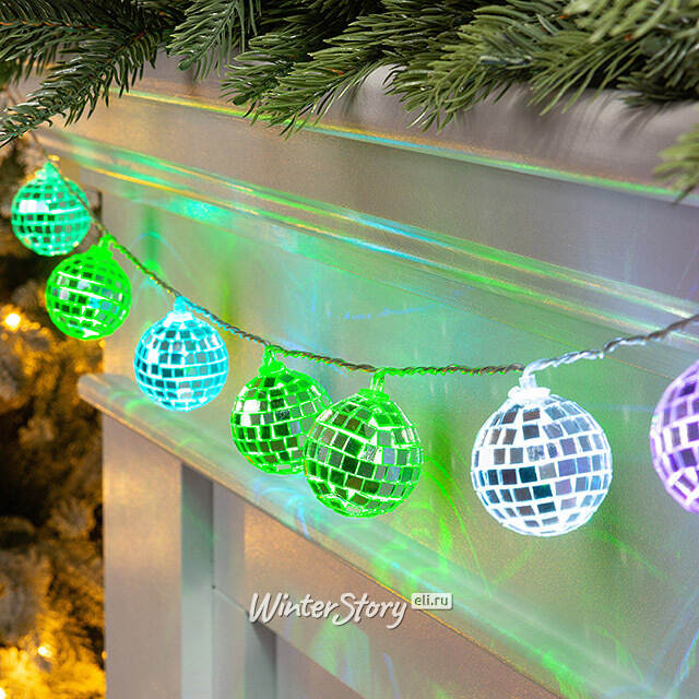 Светодиодная гирлянда Диско Шар - Reflection Mirror 1.5 м, 10 RGB LED ламп, таймер, на батарейках Edelman