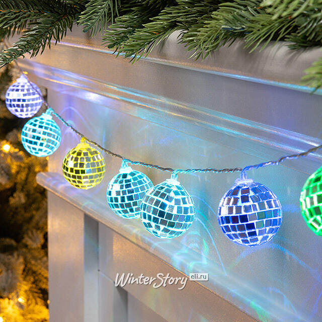Светодиодная гирлянда Диско Шар - Reflection Mirror 1.5 м, 10 RGB LED ламп, таймер, на батарейках Edelman