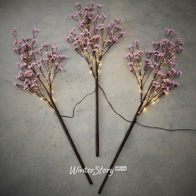 Набор светящихся веток Гипсофила Arbre 100 см розовые, 45 теплых белых LED ламп, 3 шт, IP44 Edelman