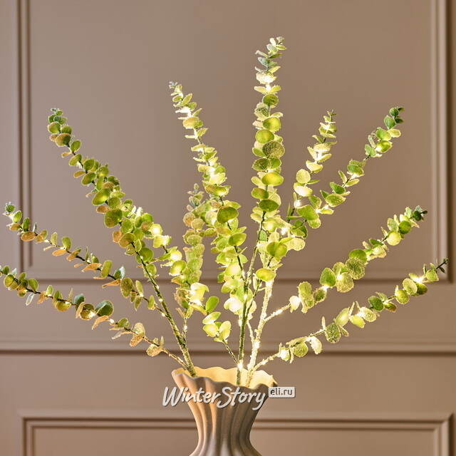 Светящаяся ветка Эвкалипт Майсана 90 см, 50 теплых белых LED ламп, таймер, на батарейках, IP44 Edelman