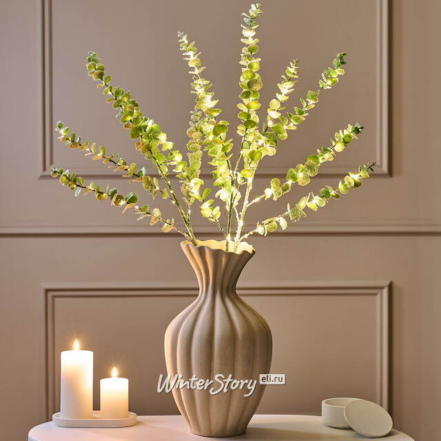 Светящаяся ветка Эвкалипт Майсана 90 см, 50 теплых белых LED ламп, таймер, на батарейках, IP44 Edelman