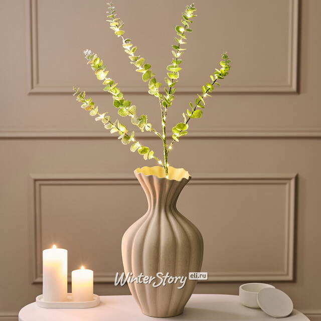 Светящаяся ветка Эвкалипт Майсана 90 см, 50 теплых белых LED ламп, таймер, на батарейках, IP44 Edelman