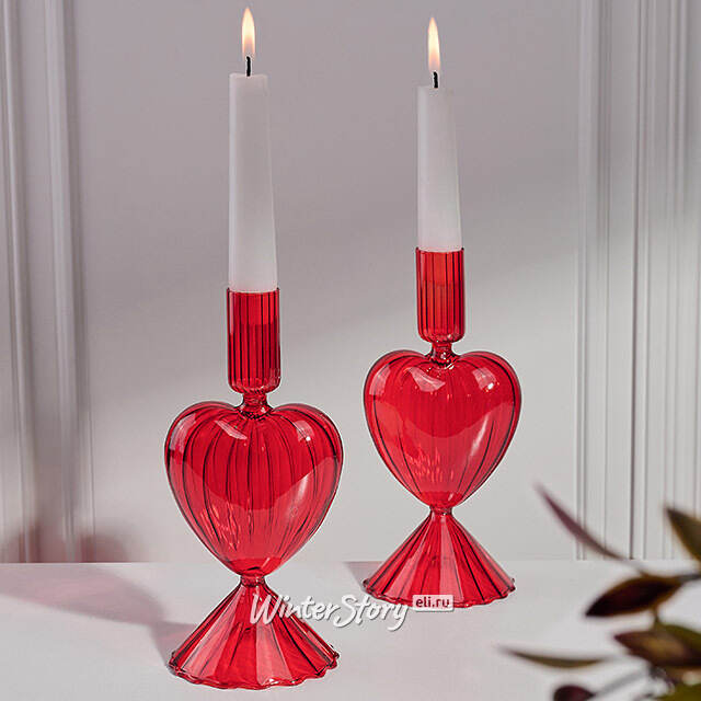 Стеклянный подсвечник Cuore Cristallo - Red Flame 20 см Edelman
