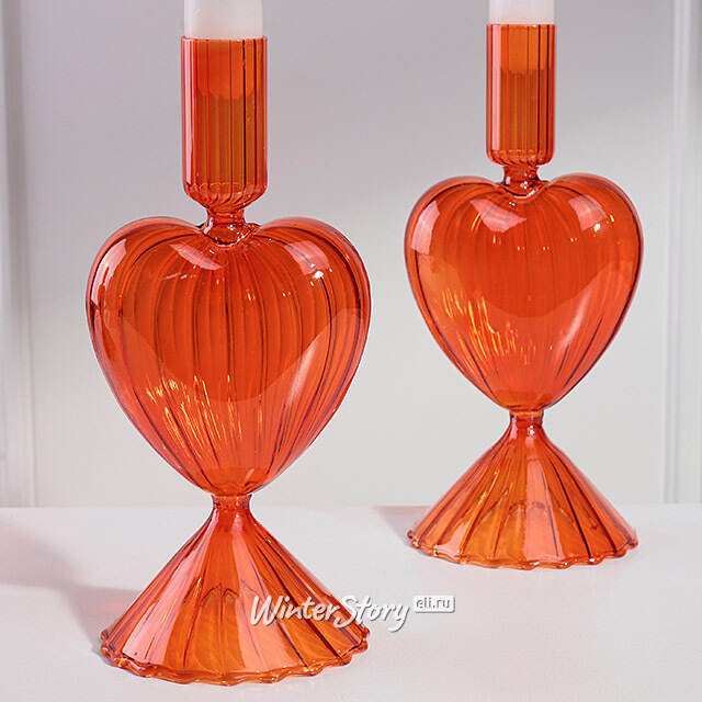 Стеклянный подсвечник Cuore Cristallo - Orange Flame 20 см Edelman