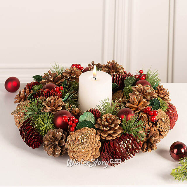 Венок-подсвечник из шишек Belper - Winter Symphony 34 см Edelman