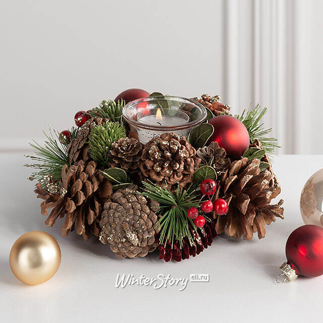 Новогодний подсвечник с шишками Belper - Winter Symphony 17 см Edelman