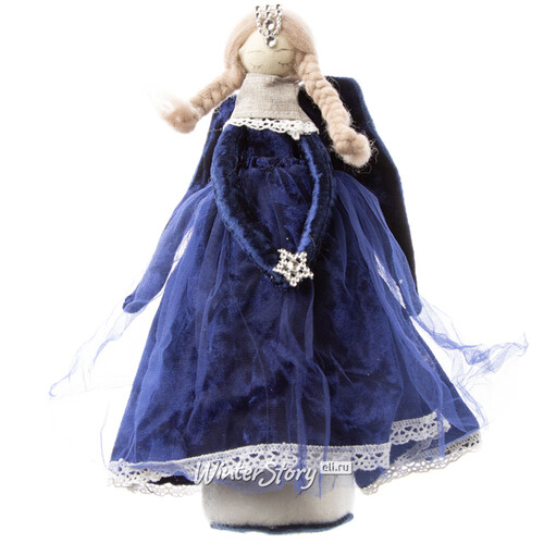Декоративная фигура Ангел Вайнона 29 см в бархатном синем платье Due Esse Christmas