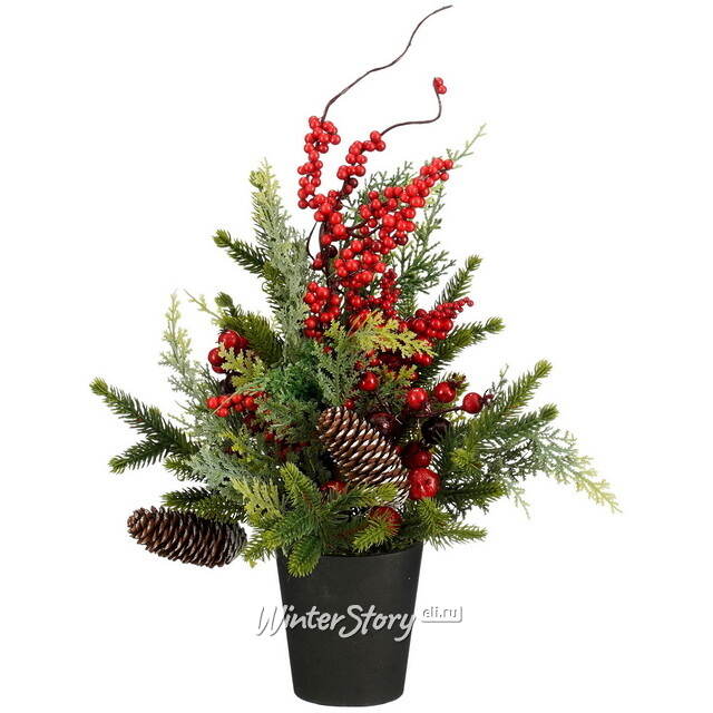 Настольная елка Бекингтон 45 см с красными ягодами, ЛИТАЯ 100% Edelman