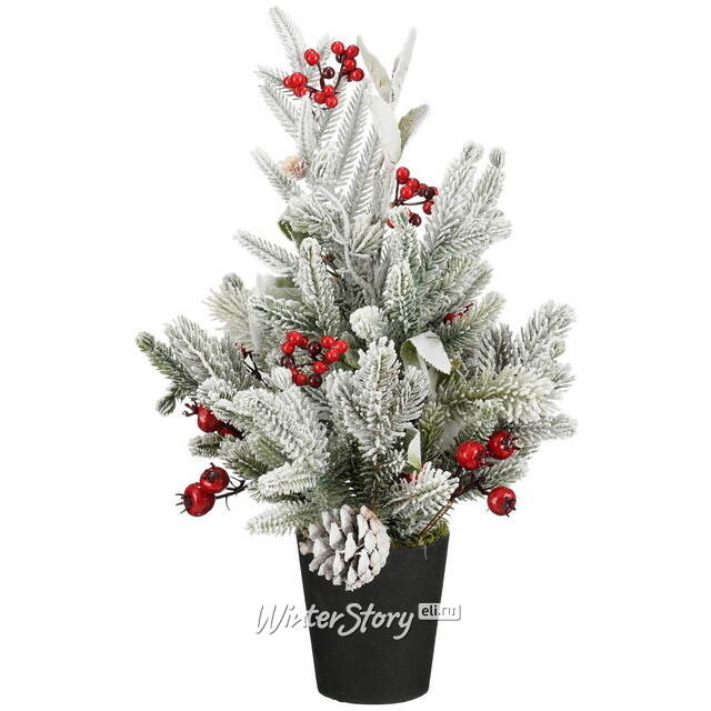 Настольная елка заснеженная Бекингтон 45 см с ягодами и шишками, ЛИТАЯ 100% Edelman