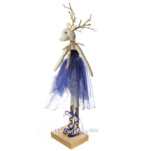 Декоративная фигурка Олень - Леди Эвелин в сапфировом бархатном платье 30 см Due Esse Christmas