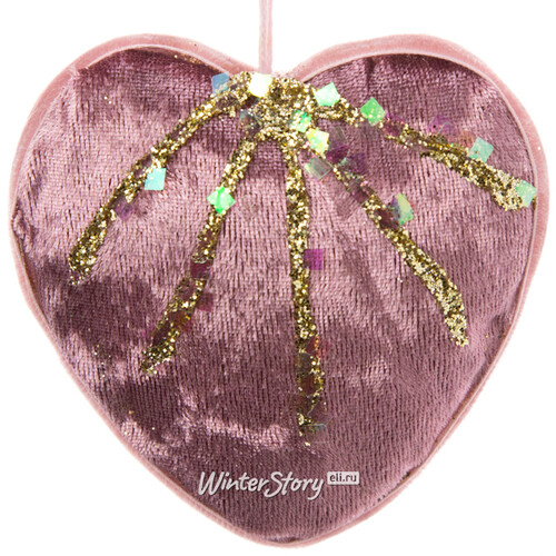 Винтажное елочное украшение Сердце Розмари 8 см розовое, подвеска Due Esse Christmas