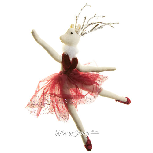 Елочное украшение Олень - танцующая Бриджит в красном платье 27 см, подвеска Due Esse Christmas