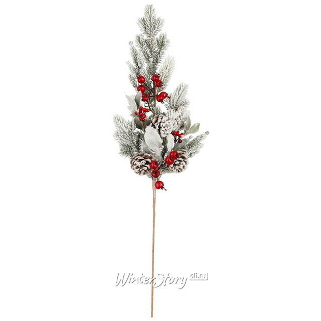 Хвойная ветка заснеженная Belfort 73 см с красными ягодами, ЛИТАЯ 100% Edelman