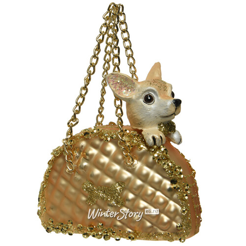 Елочная игрушка Гламурная собачка в сумочке 9 см, подвеска Kaemingk
