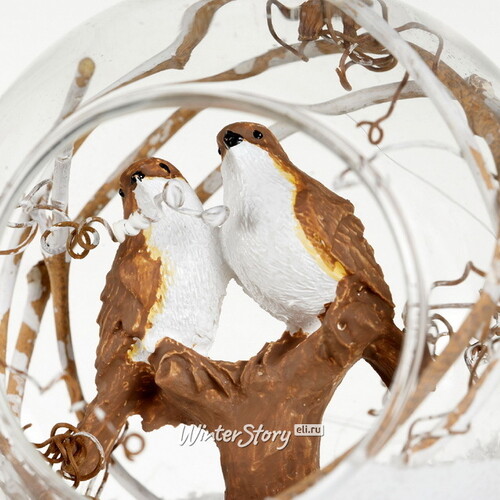 Стеклянный шар с композицией Птичье Царство - Соловушки 9 см, подвеска Kaemingk