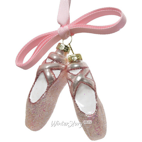 Стеклянная елочная игрушка Пуанты балерины Ла Скала 8 см, розовая, подвеска Kaemingk