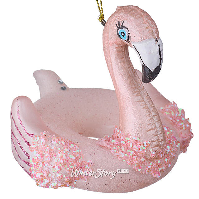Стеклянная елочная игрушка Круг Фламинго Глори 9 см, подвеска Kaemingk