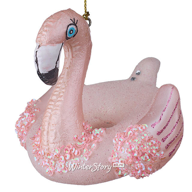Стеклянная елочная игрушка Круг Фламинго Глори 9 см, подвеска Kaemingk