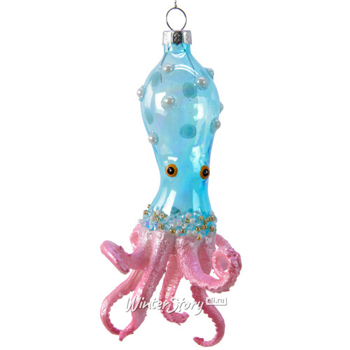 Стеклянная елочная игрушка Осьминог - Драгоценное море 13 см, подвеска Kaemingk