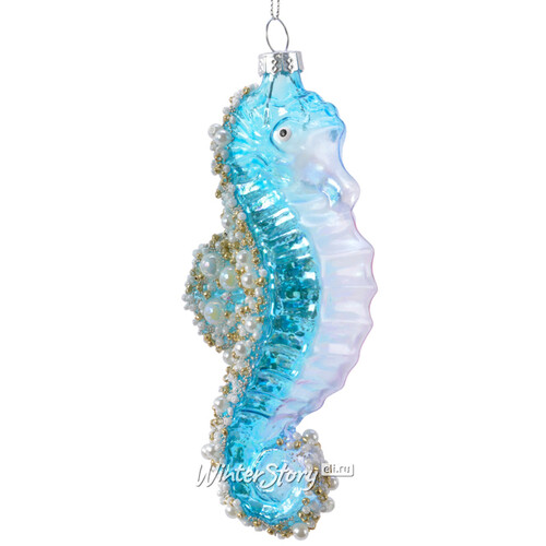 Стеклянная елочная игрушка Морской конек - Драгоценное море 14 см, подвеска Kaemingk