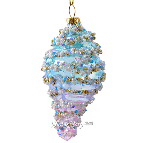 Стеклянная елочная игрушка Ракушка морской феи - Драгоценное море 9 см, подвеска Kaemingk