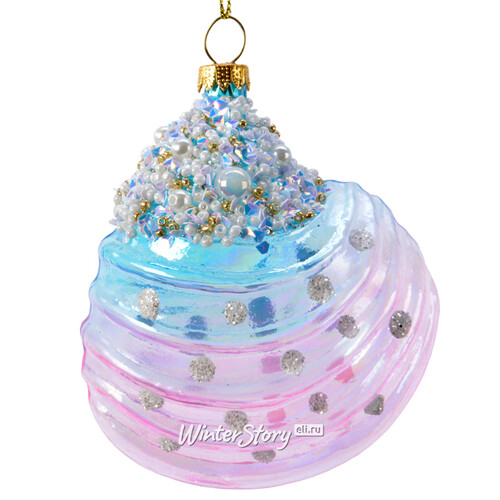 Стеклянная елочная игрушка Волшебная ракушка - Драгоценное море 9 см, подвеска Kaemingk