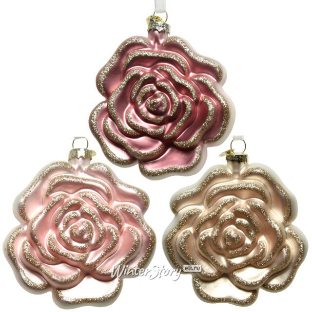 Стеклянная елочная игрушка Цветок - Нежная Виридифлора 11 см розовый, подвеска Kaemingk