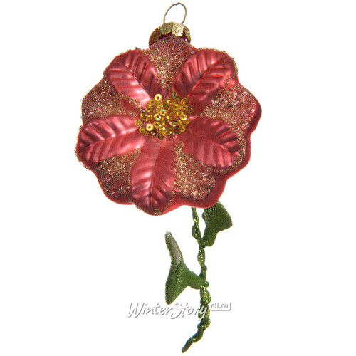 Стеклянная елочная игрушка Цветок - Королевская Пуансеттия 13 см, подвеска Kaemingk